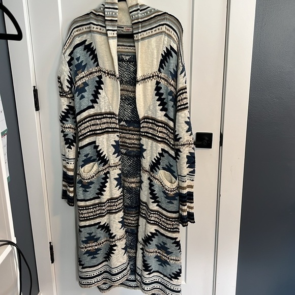 Faherty Southwestern Paloma Cardigan Sweater Duster Ombré Blue - Picture 3 of 15